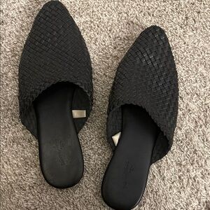 Black Woven Slip-On Mules